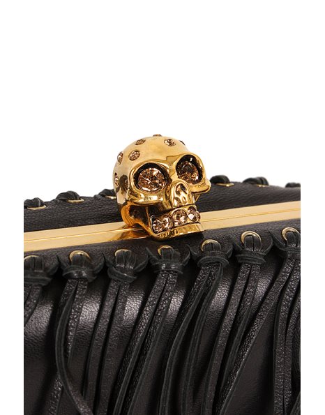 Fringed Skull Leather Box Clutch