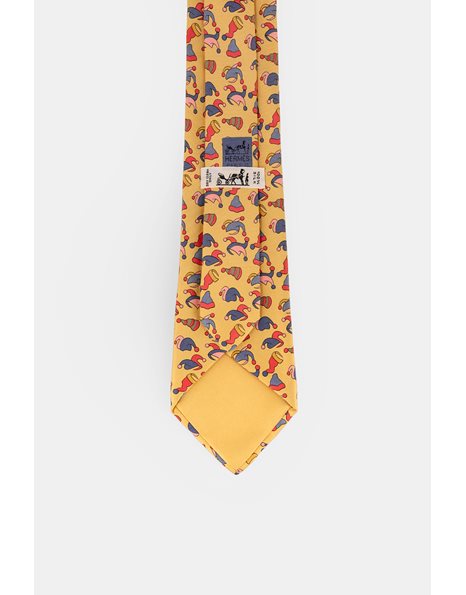 Yellow Silk Tie with Joker Hats Print