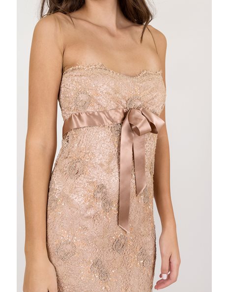 Nude Δαντελένιο Φόρεμα με Παγιέτες και Χάντρες / Μέγεθος: ? - Εφαρμογή: XS / S