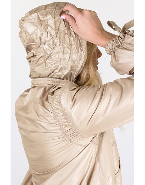 Golden-Beige Βomber Jacket with Hidden Hood