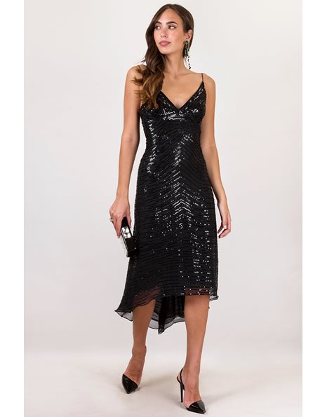 Black Asymmetric Dress with Sequins / Size: 8 UK - Size: 8 UK - Fit: S