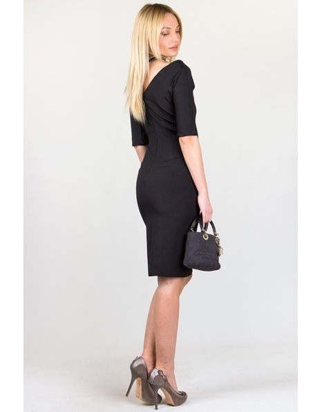 Μαύρο Εφαρμοστό Φόρεμα με 3/4 μανίκια / Μέγεθος: 40 IT Small