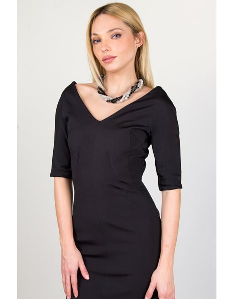 Μαύρο Εφαρμοστό Φόρεμα με 3/4 μανίκια / Μέγεθος: 40 IT Small