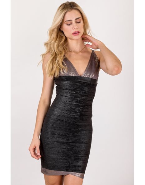 Μαύρο-Μπρονζέ Μεταλλιζέ Bandage Φόρεμα / Εφαρμογή: S/M