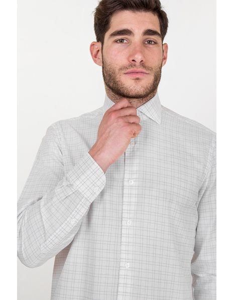 White Shirt with Small Check Print / Size: 15¾ / 40cm - Fit: M