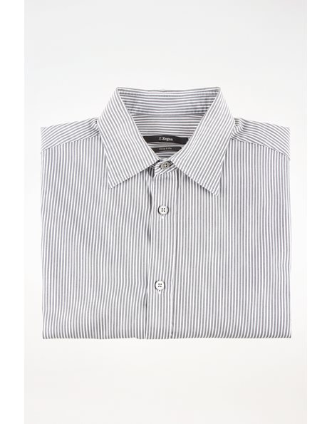 White Shirt with Grey Stripes / Size: M - Fit: True to size
