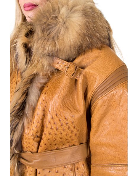 Ταμπά Δερμάτινο Jacket από Στρουθοκάμηλο και Γούνα Αλεπούς / Εφαρμογή: S