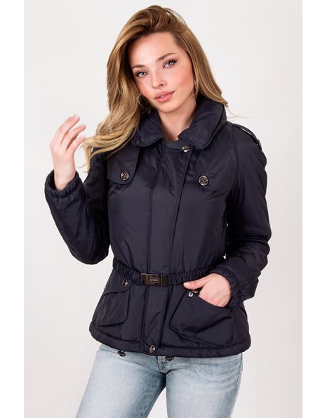 Dark Blue Jacket with Hidden Hood / Size: 8 UK - Fit: XS