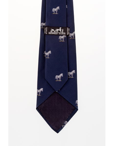 Blue Silk Printed Tie with Zebras