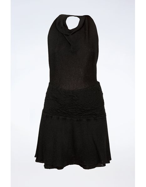 Μαύρο Πλεκτό Halterneck Mini Φόρεμα / Μέγεθος: M - Εφαρμογή: XS