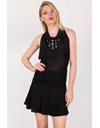 Black Knitted Halterneck Mini Dress / Size: M - Fit: XS