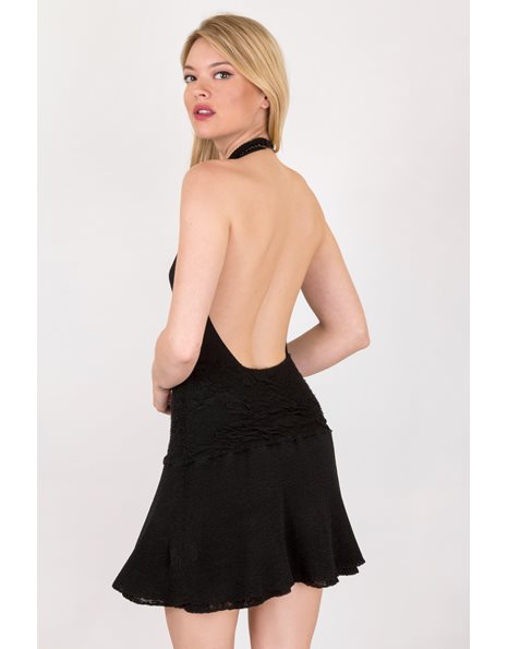 Black Knitted Halterneck Mini Dress / Size: M - Fit: XS
