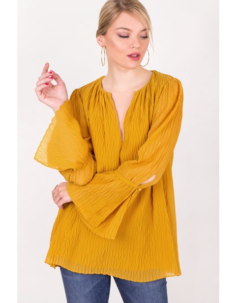Mustard Embossed Blouse / Size: 34 - Fit: S