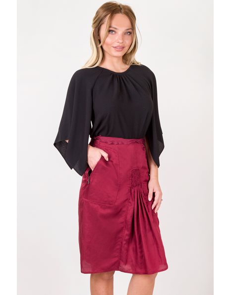 Burgundy Cotton Skirt with Pockets / Size: 42 FR - Fit: M