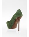 Forest Green Suede Pumps with Wooden Heel / Size: 39 - Fit: True to size
