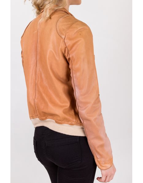 Tan Distressed Leather Jacket / Size: 46 - Fit: S