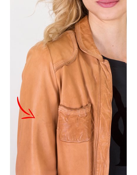 Tan Distressed Leather Jacket / Size: 46 - Fit: S