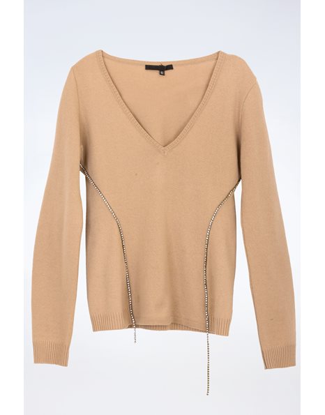 Beige Wool Blouse with Crystals / Size: 42 IT - Fit: XSmall / S