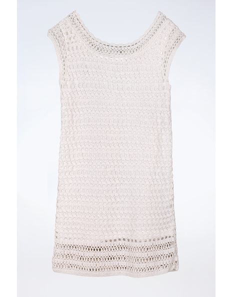 Λευκό Κροσέ Φόρεμα με Στρογγυλή Λαιμόκοψη / Μέγεθος: S - Εφαρμογή: XS / S