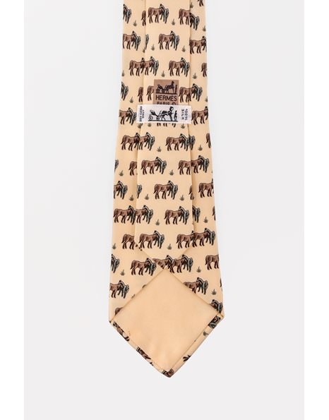 Beige Silk Tie with Horse Print