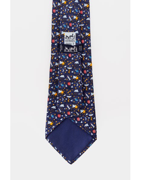 Blue Silk Tie with Print