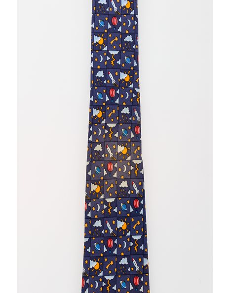 Blue Silk Tie with Print
