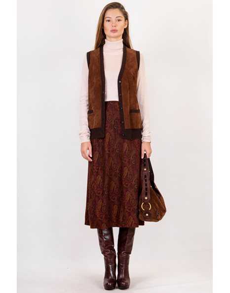 Brown Wool Knitted Vest with Suede Details / Size: S - Fit: True to size