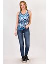 Cotton Skull-Print T-Shirt in Blue Shades / Size: 38 - Fit: S