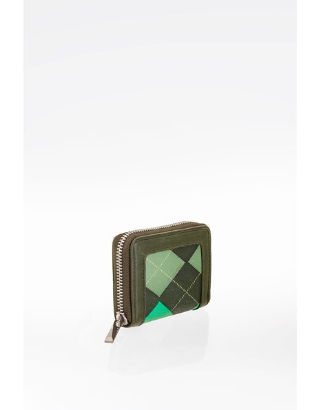 Green Hued Check Zipped Wallet