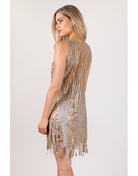 Silver - Nude Evening Dress with Glitter / Size: ? - Fit: Medium
