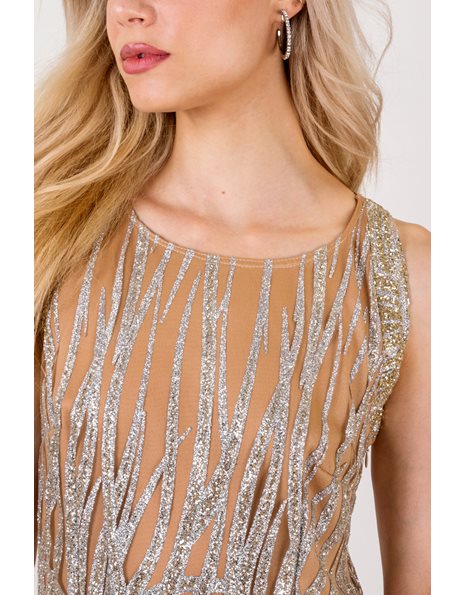 Silver - Nude Evening Dress with Glitter / Size: ? - Fit: Medium