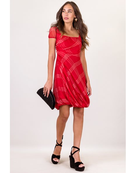 Red Silk Dress with White Stripes / Size: 40 IT - Fit: S