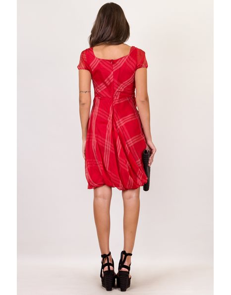 Κόκκινο Μεταξωτό Φόρεμα με Λευκές Γραμμές / Μέγεθος: 40 IT - Εφαρμογή: S