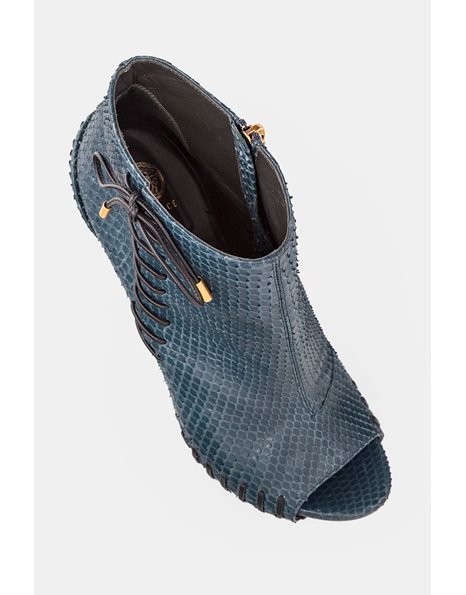 Blue Snakeskin Peep-toe Booties / Size: 39 - Fit: True to size
