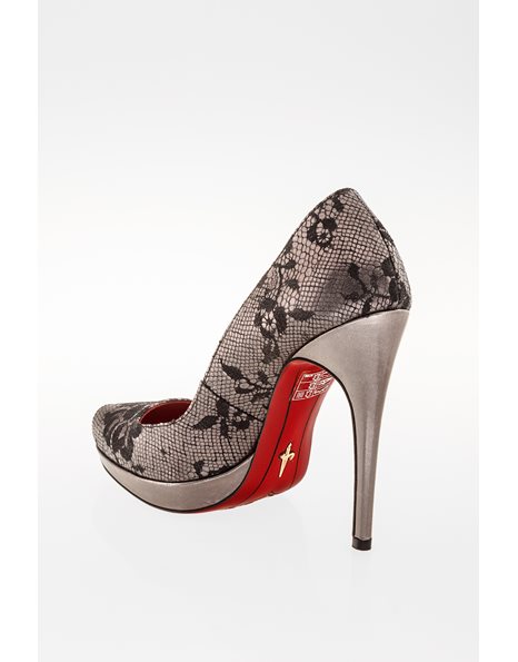 Anthracite Peep-Toe Pumps with Black Lace Effect / Size: 36.5 - Fit: 36.5 (Tight)