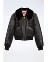 Black Faux Leather and Nylon Bomber Jacket / Size: 40 - Fit: S