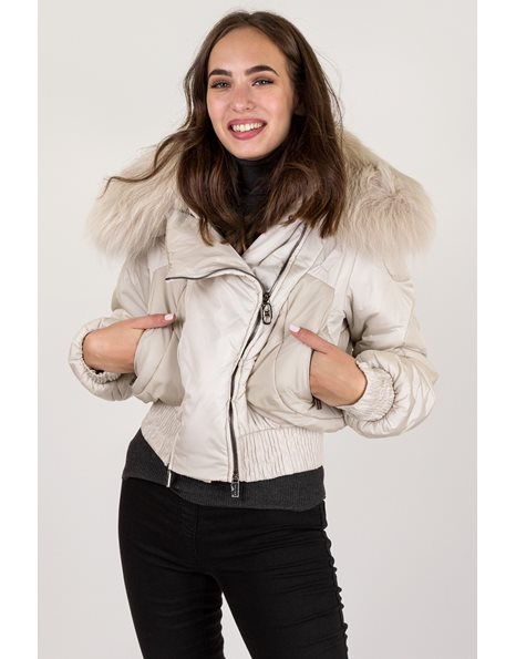 Ecru Puffer Jacket with Finn Raccoon Fur / Size: 42 - Fit: S