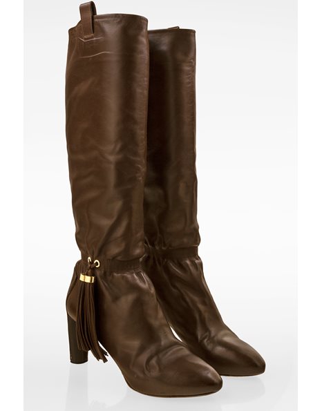 Brown Leather Boots with Fringes / Size: 39 - Fit: True to size