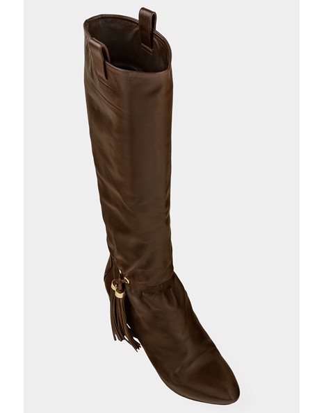 Brown Leather Boots with Fringes / Size: 39 - Fit: True to size
