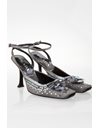Grey Satin Square Toe Pumps with Sequins / Size: 37 - Fit: 38