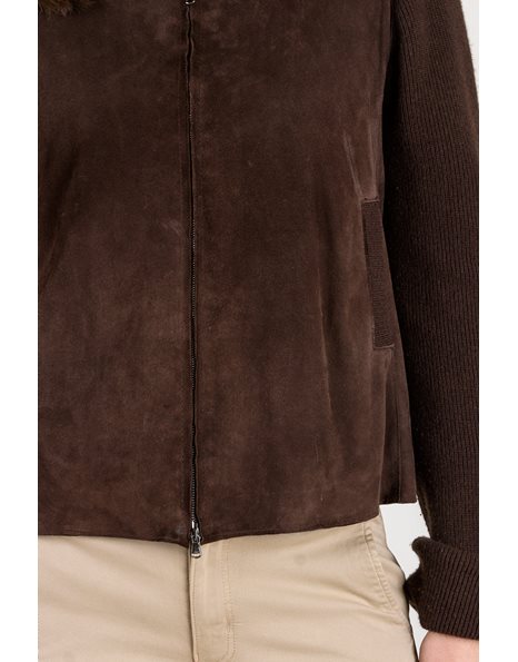 Brown Suede Jacket with Casmere Sleeves / Size: M - Fit: S