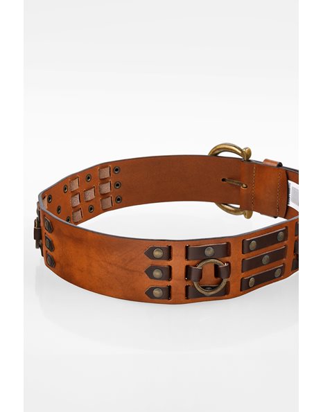 Tan Leather Belt with Decorative Rings