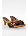 Brown Leather Clogs with Wooden Heels / Size: 40 - Fit: True to size