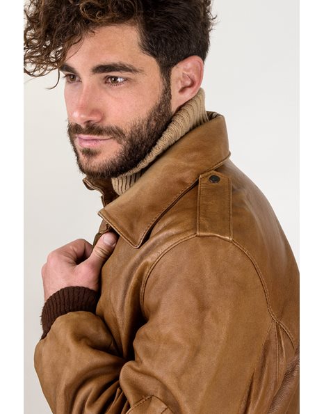 Tan Leather Jacket / Size: ? - Fit: M
