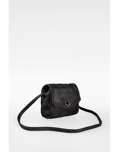 Black Faux Brushed Leather Mini Crossbody Bag