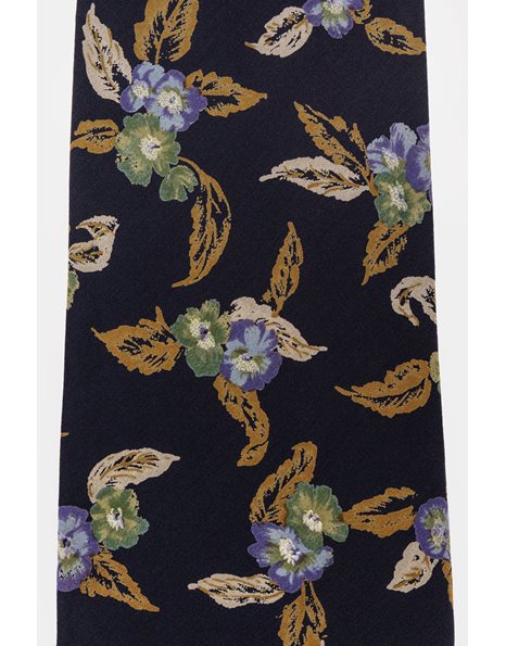 Blue Silk Tie with Flowers