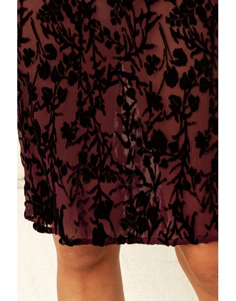 Plum Transparent Dress with Velvet Details / Size: One size - Fit: XS