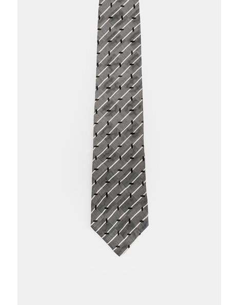 Grey Tie with Stripes and Print