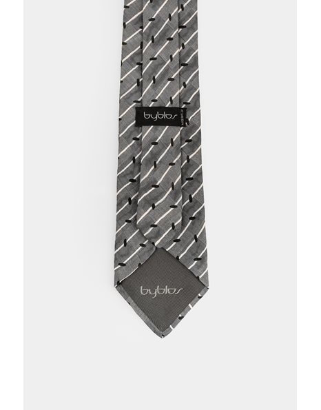 Grey Tie with Stripes and Print