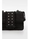 Black Knitted Shoulder Bag with Studs and Chain